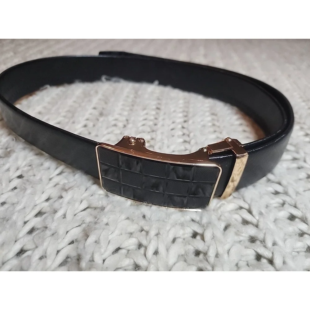 Designer Men Leather Belt Fashion Black Plaid Sliding Adjustable Automatic 46